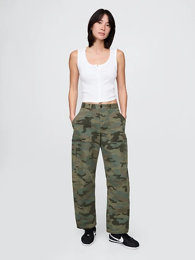 Mid Rise Twill Barrel Pants