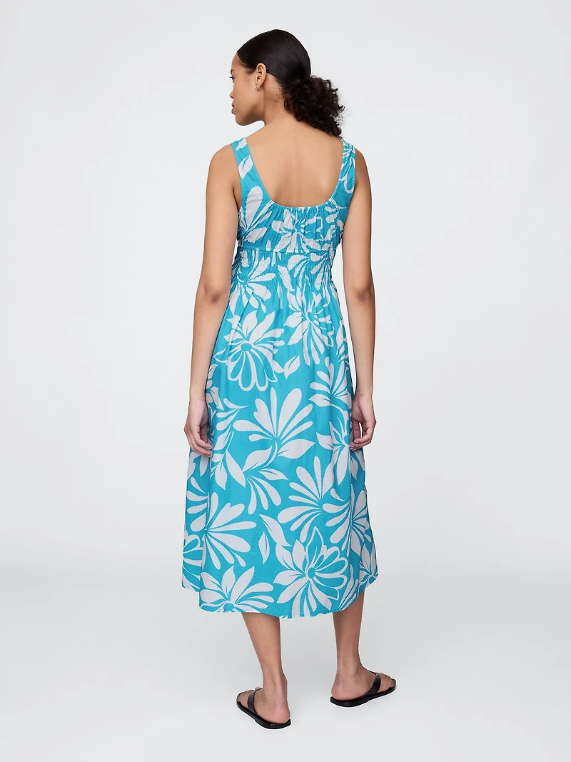 Poplin Smocked Midi Dress