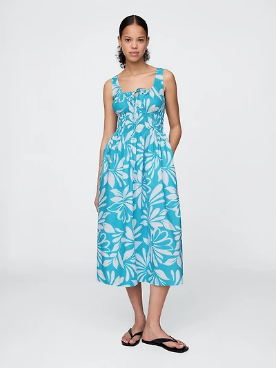 Poplin Smocked Midi Dress