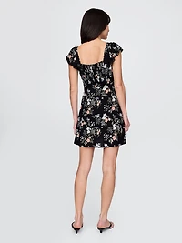 Crepe Flutter-Sleeve Mini Dress