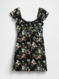 Crepe Flutter-Sleeve Mini Dress