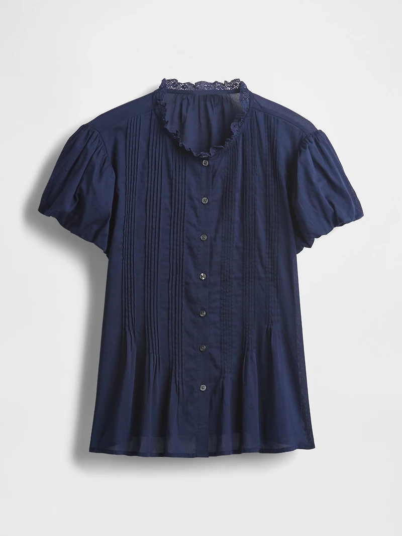 Bubble-Sleeve Pintuck Top