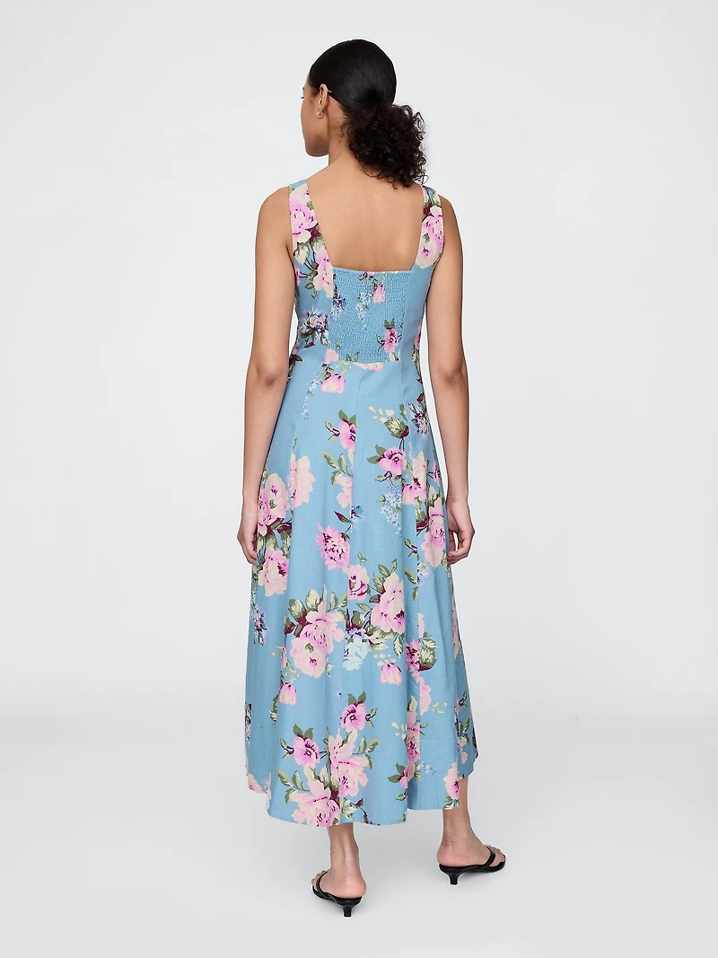 Linen-Blend Square-Neck Maxi Dress