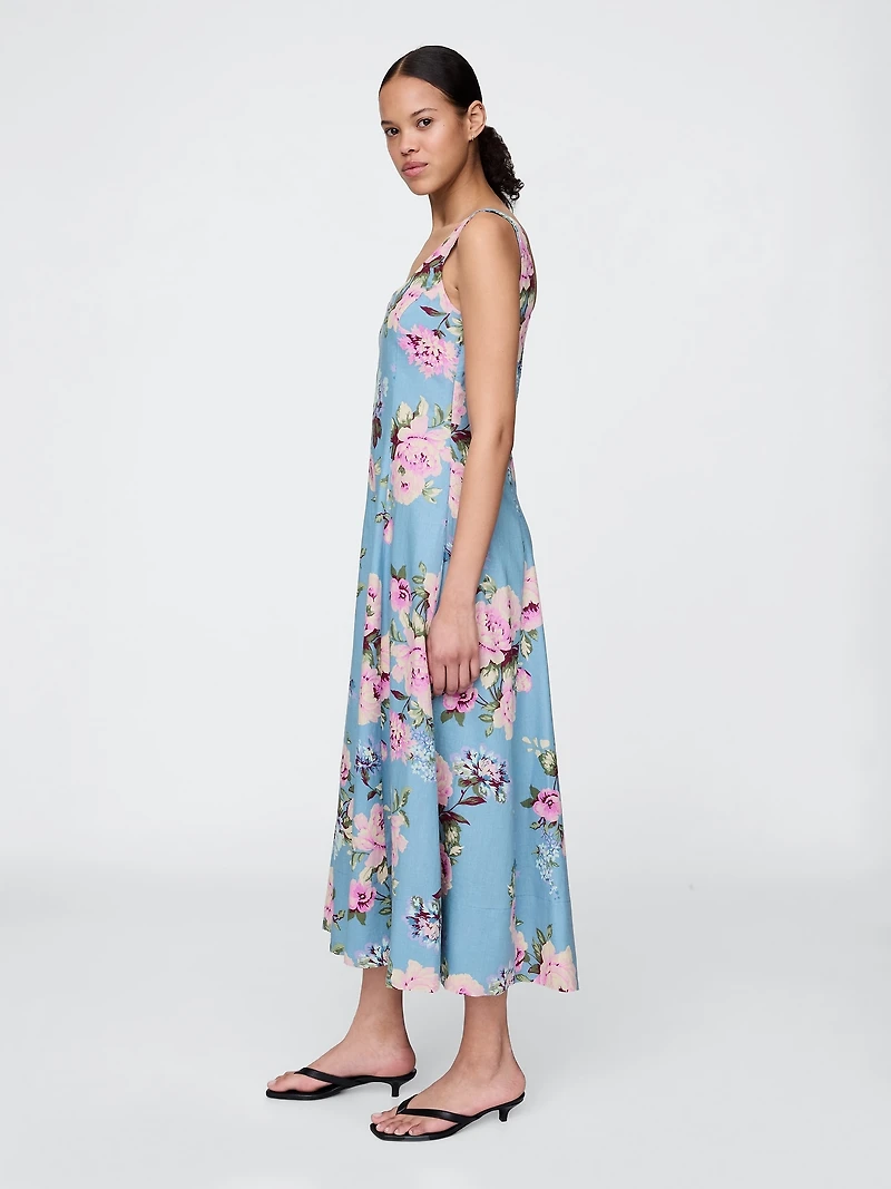 Linen-Blend Square-Neck Maxi Dress