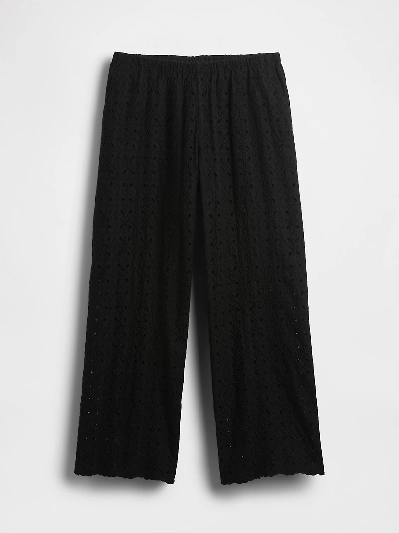 Mid Rise Eyelet Easy Wide-Leg Pants