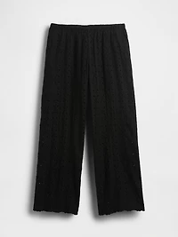 Mid Rise Eyelet Easy Wide-Leg Pants