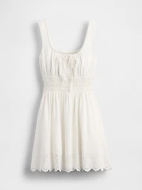 Linen-Blend Smocked Mini Dress