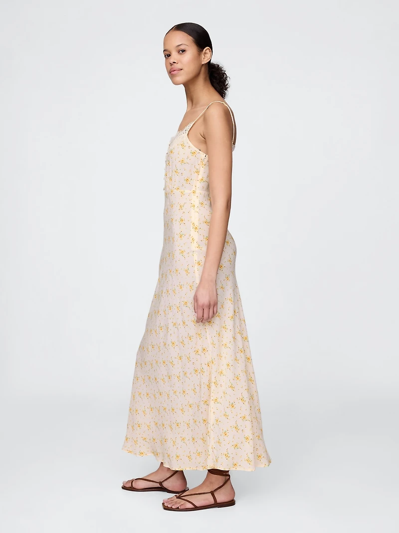 Crepe Lace-Trim Sweetheart Maxi Dress