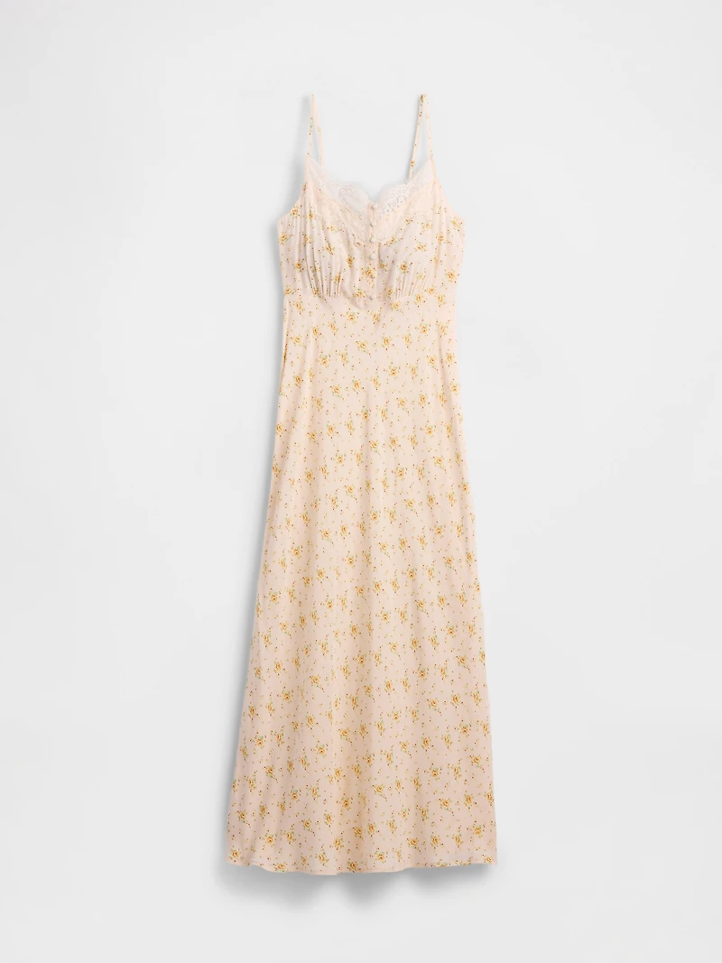 Crepe Lace-Trim Sweetheart Maxi Dress