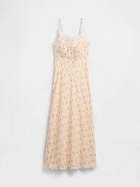 Crepe Lace-Trim Sweetheart Maxi Dress