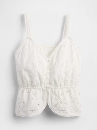 Linen-Blend Eyelet Peplum Top