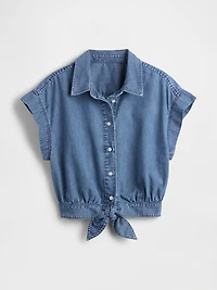 UltraSoft Denim Tie-Front Crop Shirt