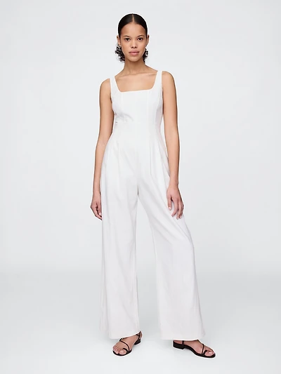 Linen-Blend Seamed Jumpsuit