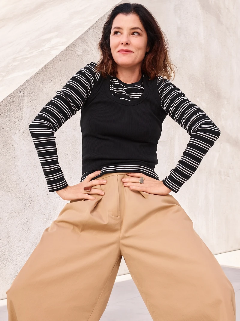High Rise Twill Pleated Wide-Leg Khakis