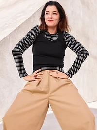 High Rise Twill Pleated Wide-Leg Khakis