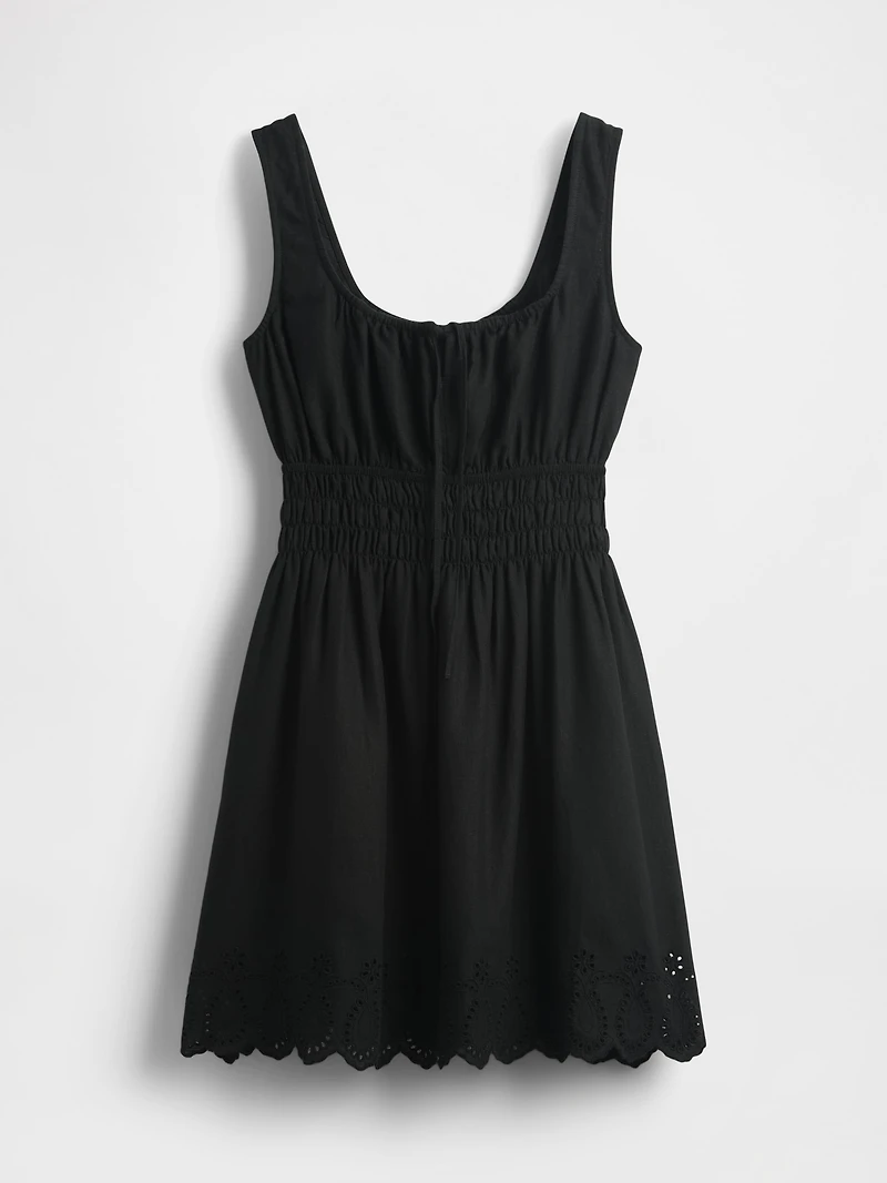 Linen-Blend Smocked Mini Dress