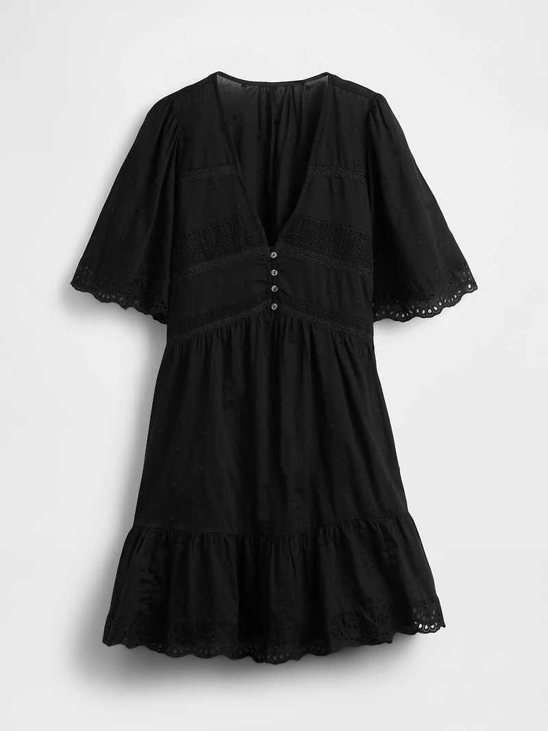 Flutter-Sleeve Eyelet Mini Dress