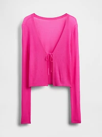 Sheer Rib Tie-Front Crop Cardigan Sweater