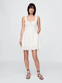 Linen-Blend Smocked Mini Dress