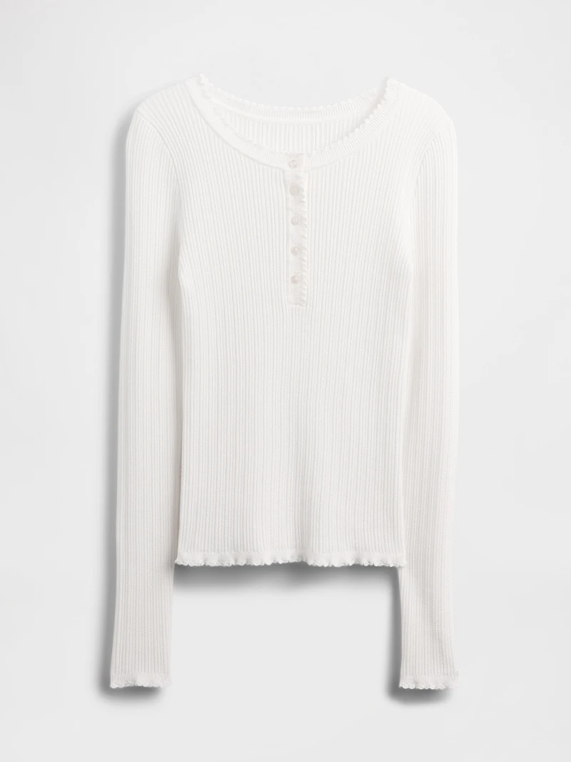 Pointelle Henley Sweater Top