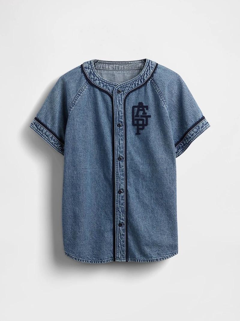 Kids Denim Logo Baseball Jersey