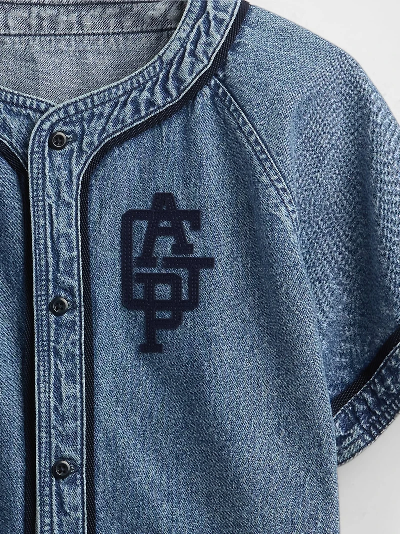 Kids Denim Logo Baseball Jersey