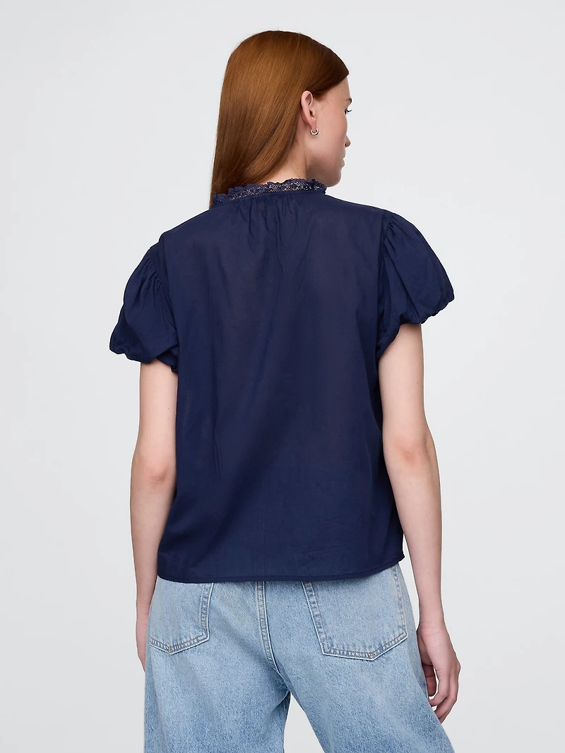 Bubble-Sleeve Pintuck Top