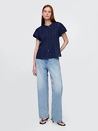 Bubble-Sleeve Pintuck Top