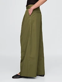 High Rise Twill Pleated Wide-Leg Khakis
