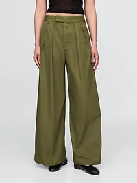 High Rise Twill Pleated Wide-Leg Khakis