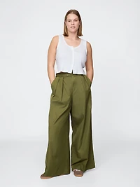 High Rise Twill Pleated Wide-Leg Khakis
