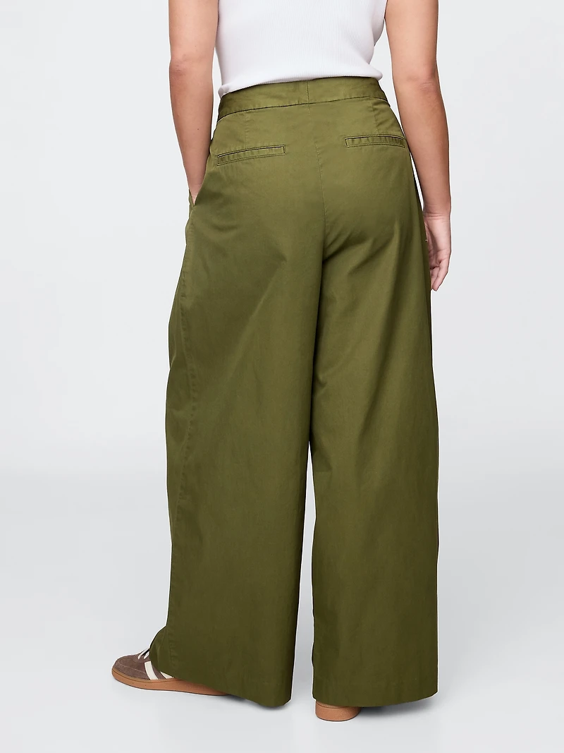 High Rise Twill Pleated Wide-Leg Khakis