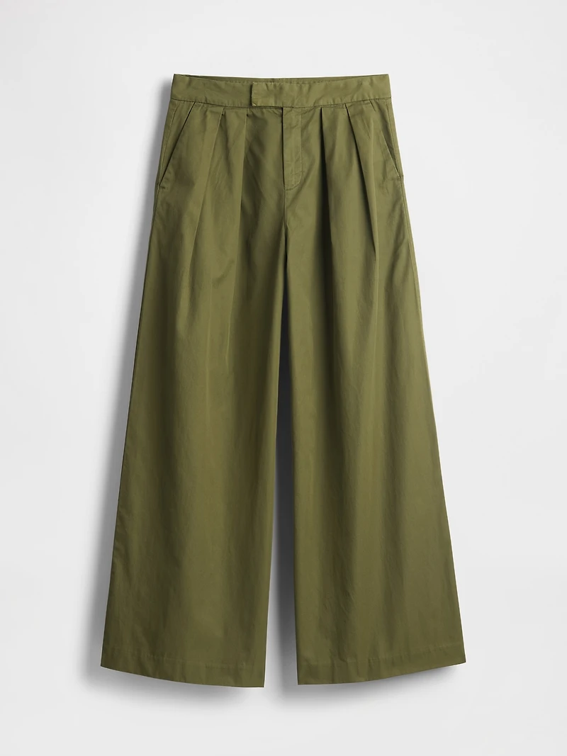 High Rise Twill Pleated Wide-Leg Khakis