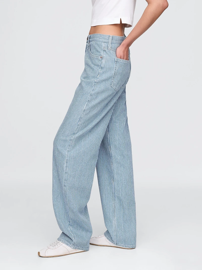 High Rise UltraSoft Denim Stripe Barrel Jeans