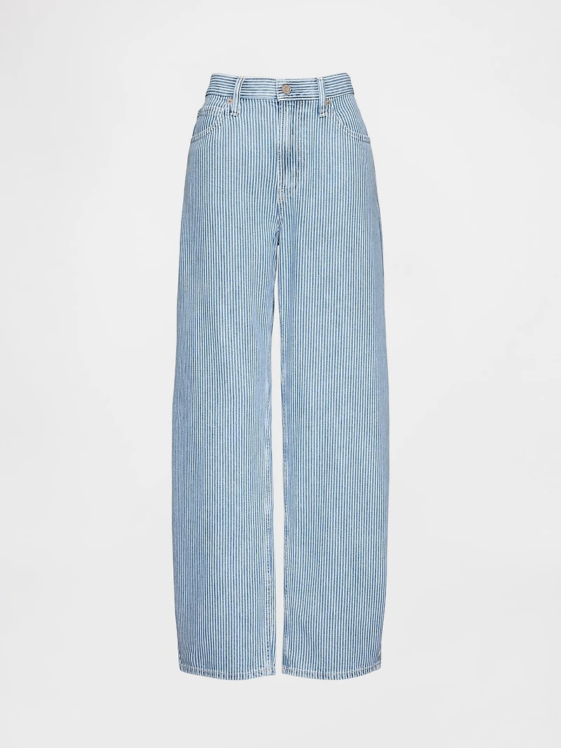 High Rise UltraSoft Denim Stripe Barrel Jeans