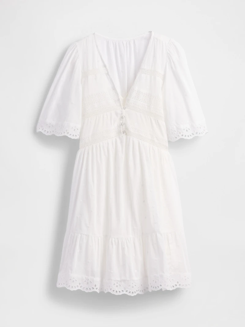 Flutter-Sleeve Eyelet Mini Dress