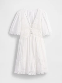 Flutter-Sleeve Eyelet Mini Dress