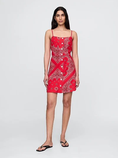 Linen-Blend Tie-Back Mini Dress