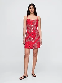 Linen-Blend Tie-Back Mini Dress