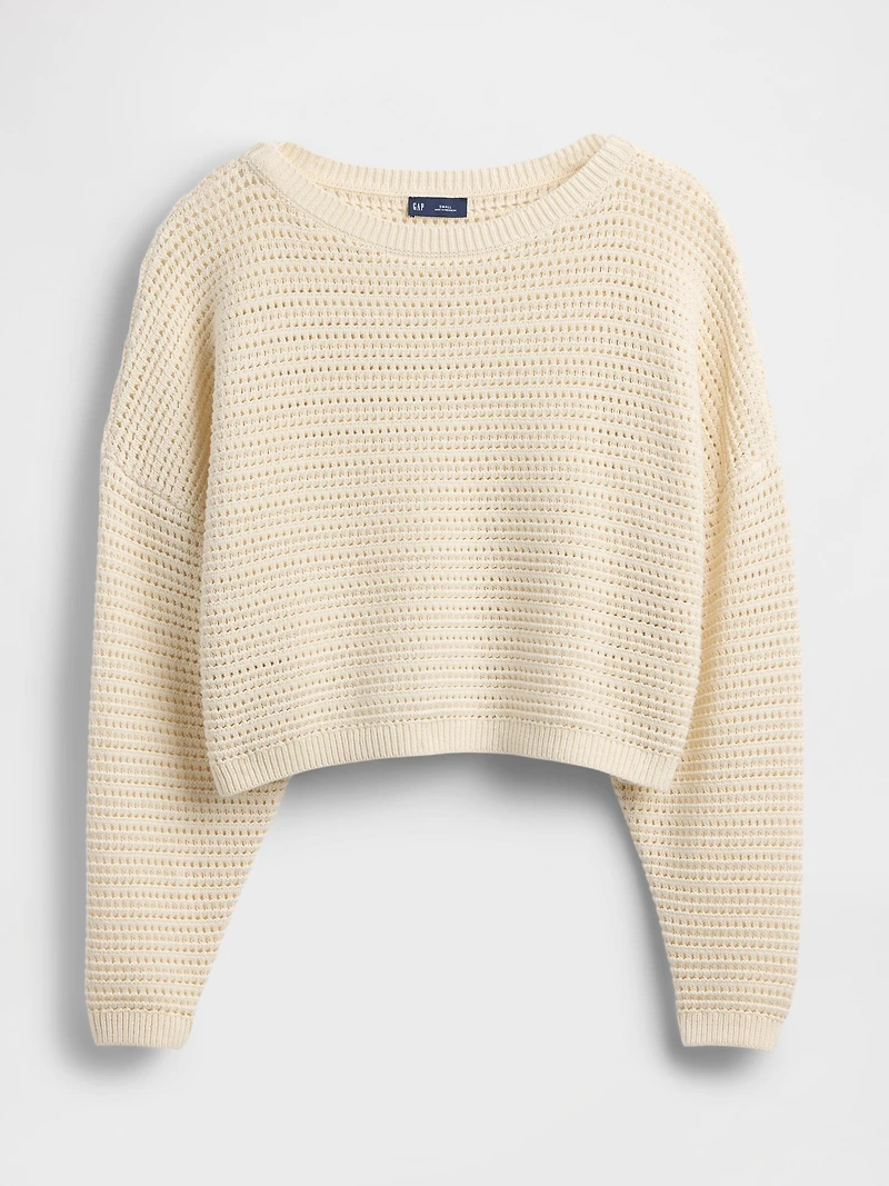Crochet Boatneck Crop Sweater