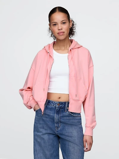 French Terry Oversized Zip Wedge Hoodie