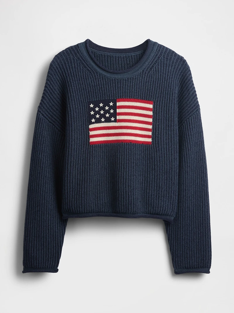 100% Cotton Cropped Oversized Americana Rib Sweater