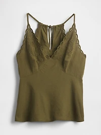Linen-Blend Embroidered Halter Top