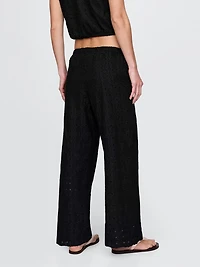 Mid Rise Eyelet Easy Wide-Leg Pants