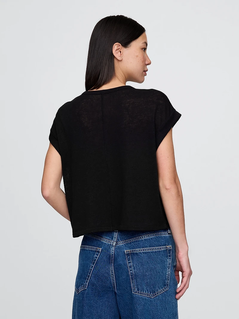 Linen-Blend Roll-Cuff T-Shirt