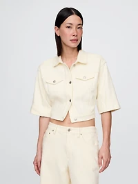 Heavyweight French Terry Denim Crop Jacket