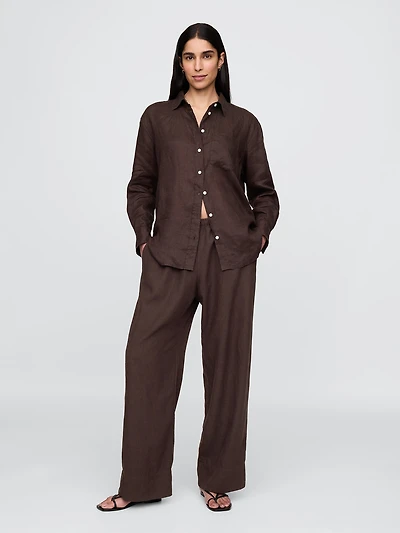 Linen-Blend Easy Wide-Hem Pants