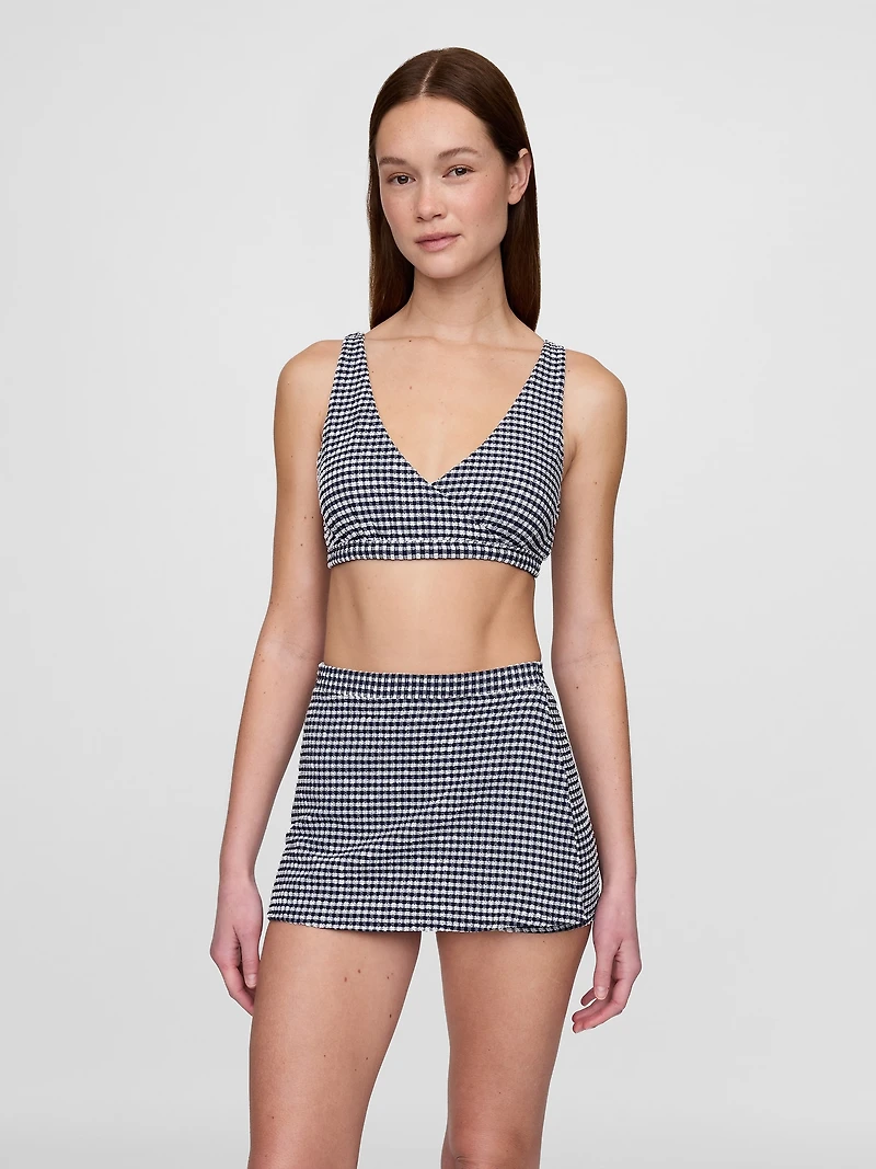 Seersucker Gingham Crossover Bikini Top