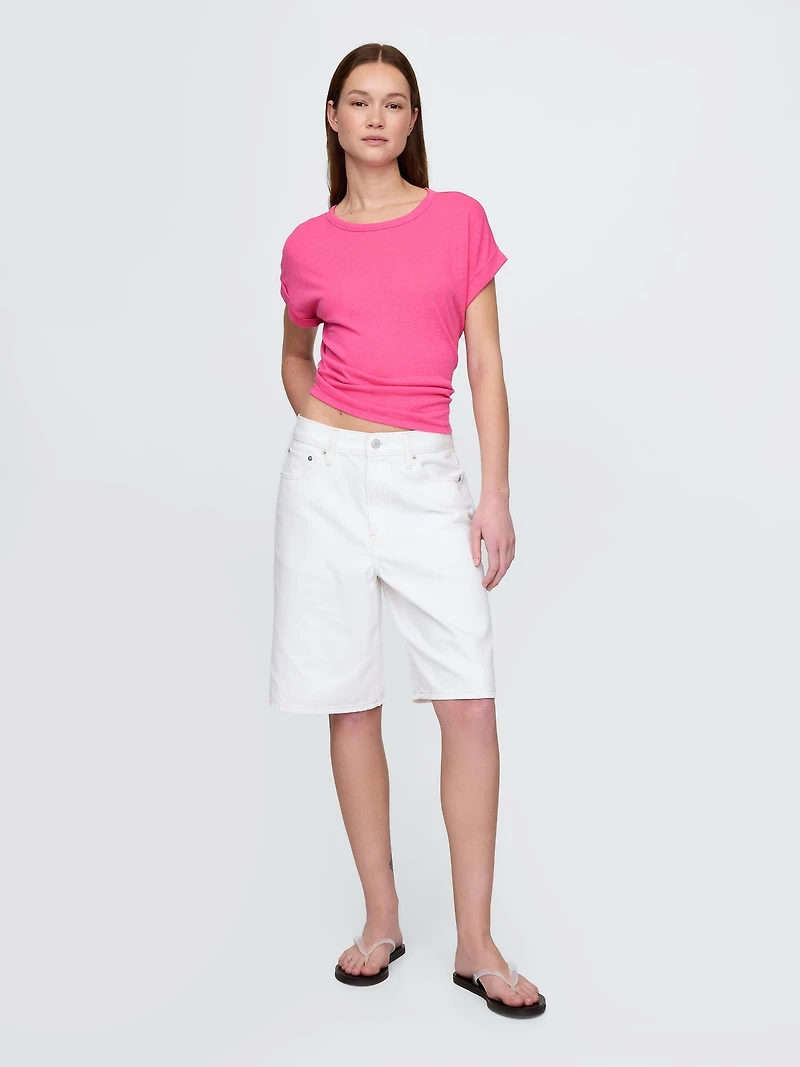 Linen-Blend Roll-Cuff T-Shirt