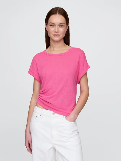 Linen-Blend Roll-Cuff T-Shirt